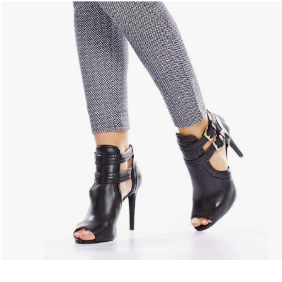 XYD Black Peep Toe Sandal Ankle Booties Dual Buckled Straps Stiletto Heels Pumps - Picture 1 of 8